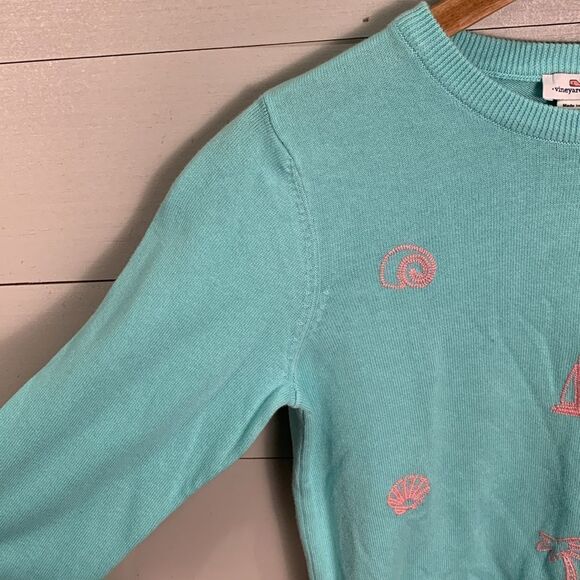 Vineyard Vines girls size large beach vibe teal and pink sweater - Picture 3 of 11